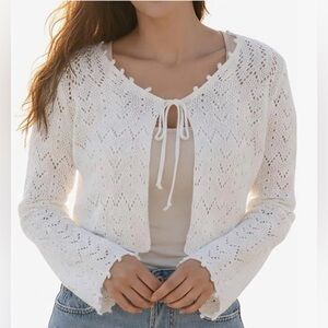 NWOT • Crochet Shrug Tie Front Open Knit Cropped Cardigan • Size Large